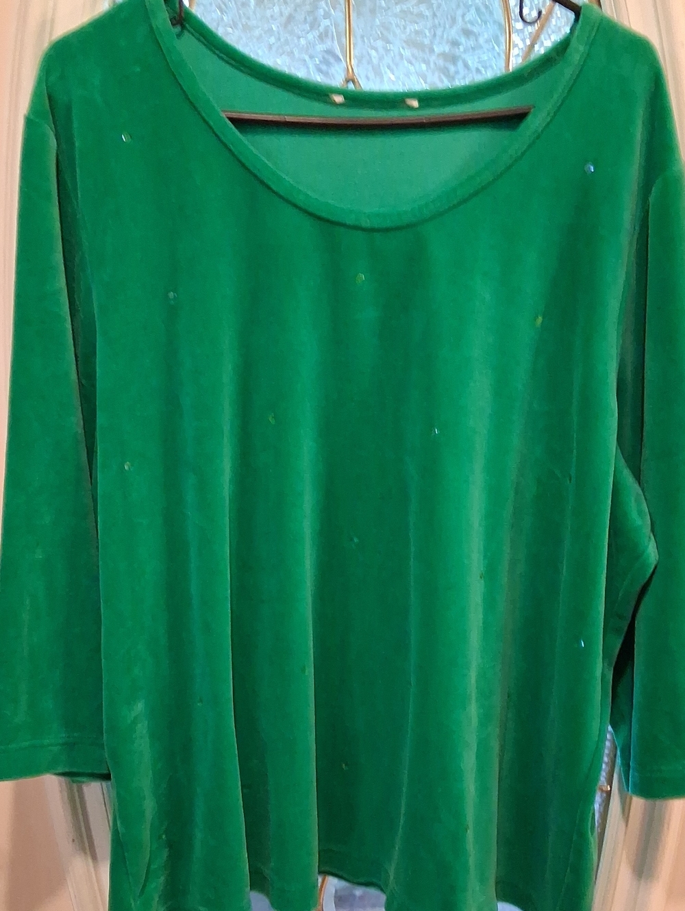Quacker Factory Emerald Green Velvet Scoop Neck Long Sleeve Top